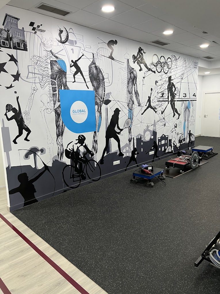 Training room with brand mural at Global Performance Sant Cugat
